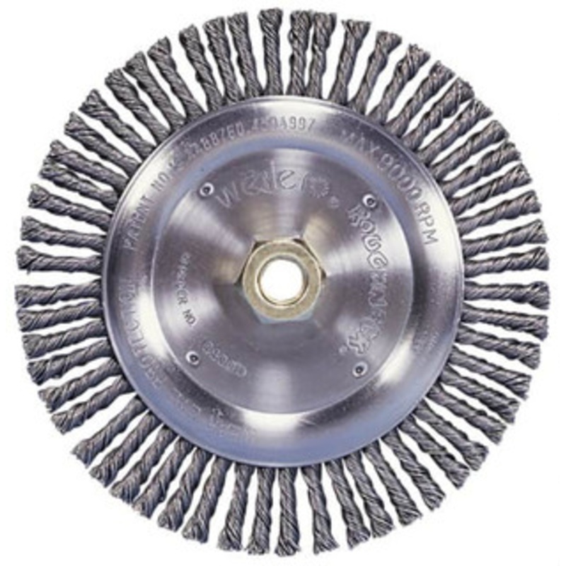 Weiler Abrasives 10 OD, 1-1/4 Arbor Hole, Knotted Steel Wheel Brush 3/4 Face Width, 1-3/4 Trim Length, 0.014 Filament Diam, 4,500 RPM 08179 – 75845347