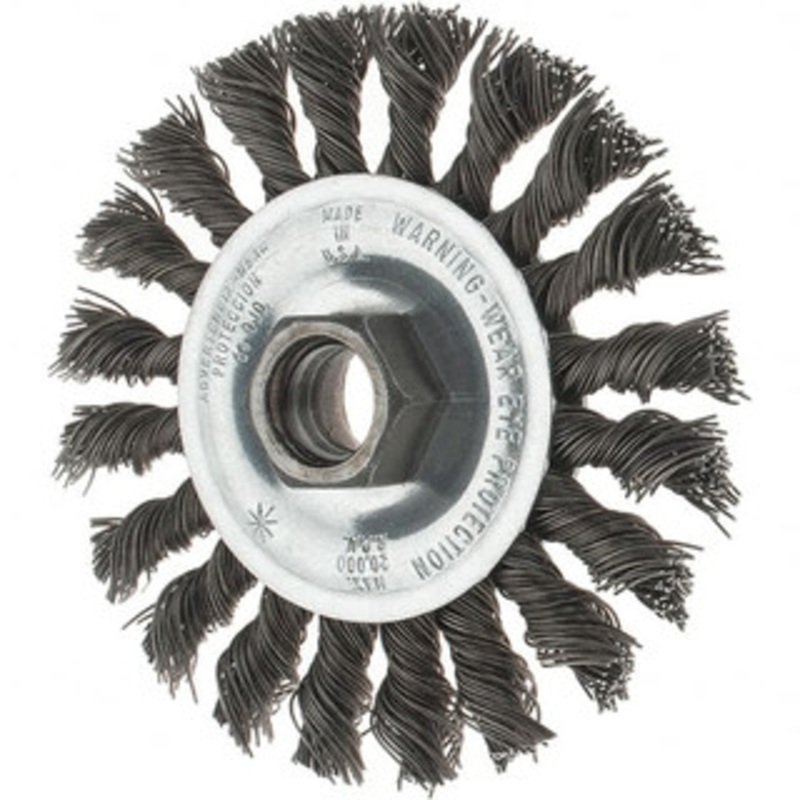 Tru-Maxx 4 OD, 5/8-11 Arbor Hole, Knotted Steel Wheel Brush 1/2 Face Width, 7/8 Trim Length, 0.02 Filament Diam, 20,000 RPM 88542 – 32250763