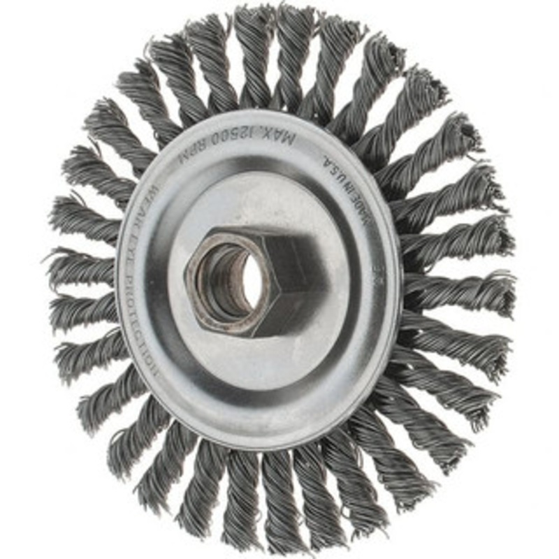 Tru-Maxx 4-1/2 OD, 5/8-11 Arbor Hole, Stringer Bead Steel Wheel Brush 3/16 Face Width, 13/16 Trim Length, 0.02 Filament Diam, 12,500 RPM 88545 – 32250730