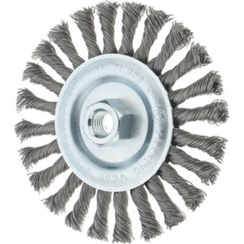 Tru-Maxx 6 OD, 5/8-11 Arbor Hole, Knotted Steel Wheel Brush 1/2 Face Width, 1-3/8 Trim Length, 0.02 Filament Diam, 12,500 RPM 88550 – 32246142