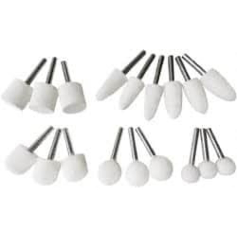 Value Collection 18 Piece, 1/4 Shank Diam, Wool Felt Bob Set Medium Density, Includes Ball, Cone, Cylinder, Flame, Olive & Oval Bobs 516200 – 91088393