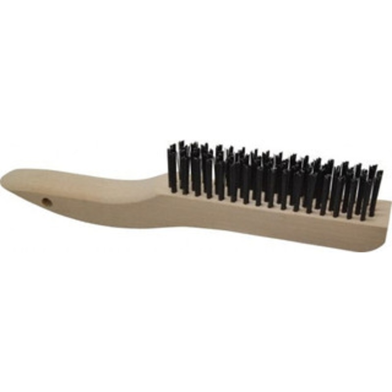 Made in USA 4 Rows x 16 Columns Wire Scratch Brush 10 OAL, 1-1/8 Trim Length, Wood Shoe Handle E164 – 01252899