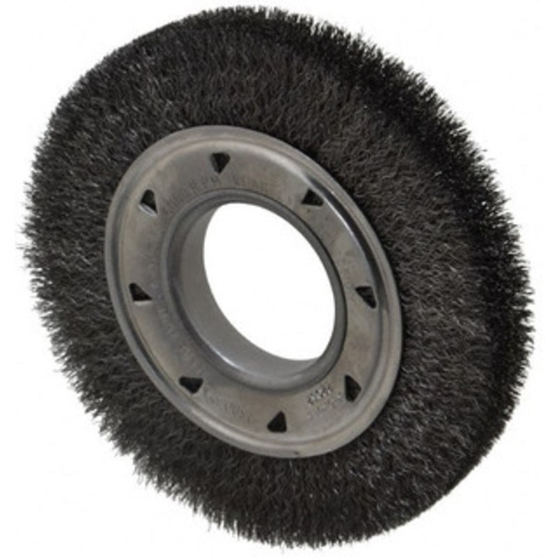 Osborn 6 OD, 2 Arbor Hole, Crimped Steel Wheel Brush 7/8 Face Width, 1 Trim Length, 0.008 Filament Diam, 6,000 RPM 0002243100 – 06081210