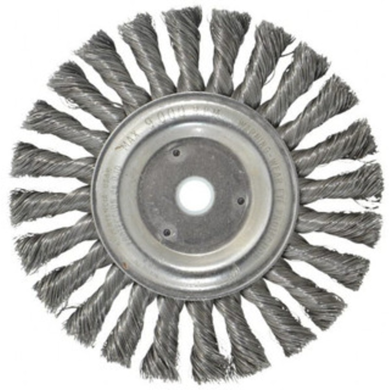 Weiler Abrasives 6 OD, 5/8 Arbor Hole, Knotted Steel Wheel Brush 1/2 Face Width, 1-3/8 Trim Length, 0.014 Filament Diam, 9,000 RPM 94644 – 03597192