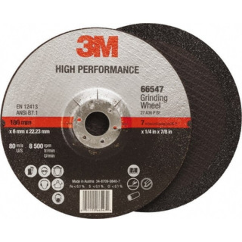 3M 36 Grit, 7 Wheel Diam, 1/4 Wheel Thickness, 7/8 Arbor Hole, Type 27 Depressed Center Wheel Ceramic, Resinoid Bond, 8,500 Max RPM, Compatible with Angle Grinder 00051115665479 – 81679995