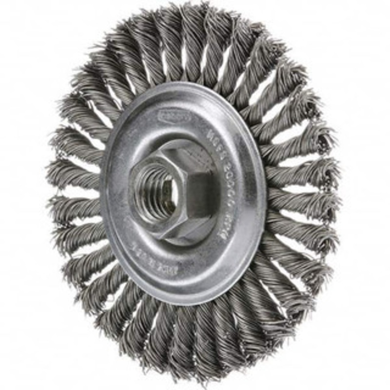Osborn 6 OD, 5/8 Arbor Hole, Knotted Steel Wheel Brush 1/2 Face Width, 1-1/2 Trim Length, 0.016 Filament Diam, 9,000 RPM 0002604300 – 53493425